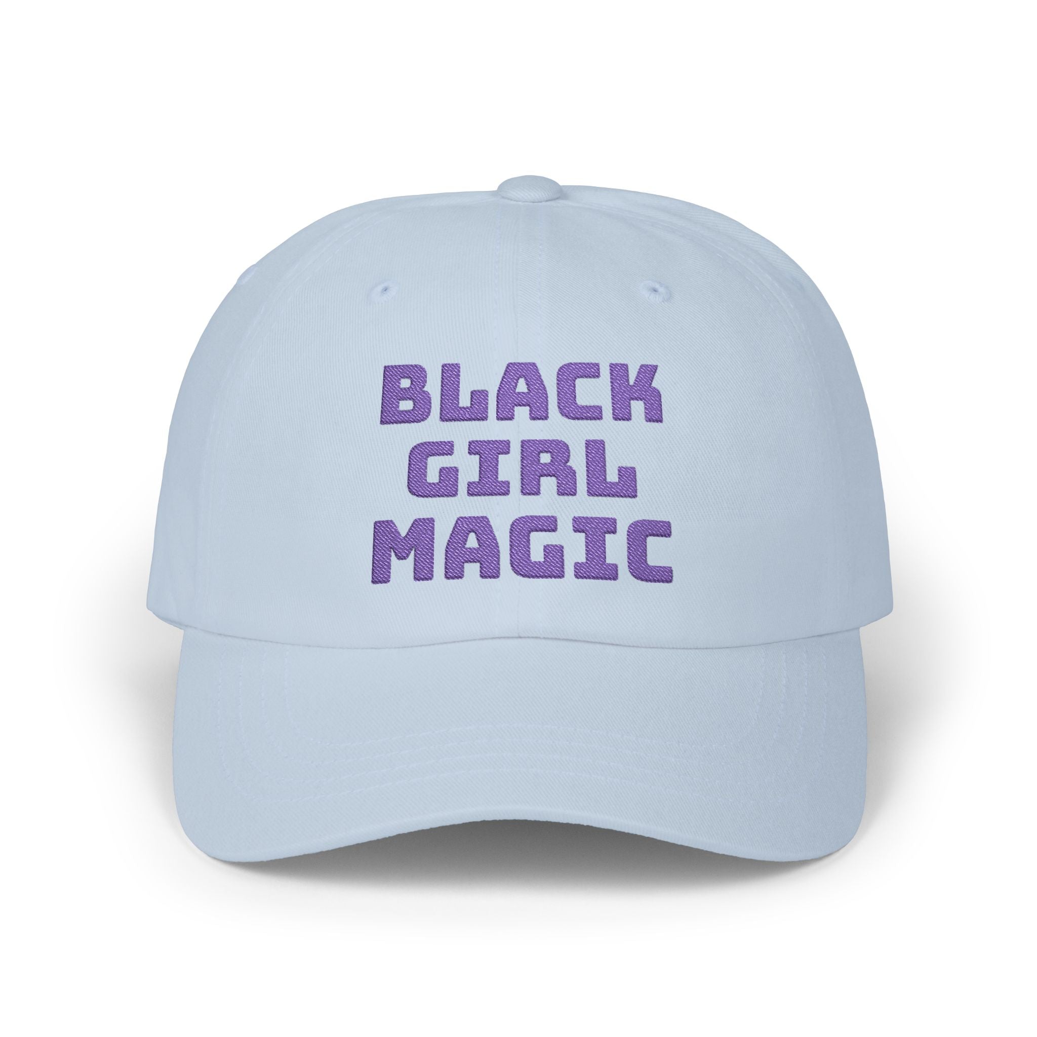 Black Girl Magic Dad Cap-Embroidered Purple Glitter Text Baseball Hat