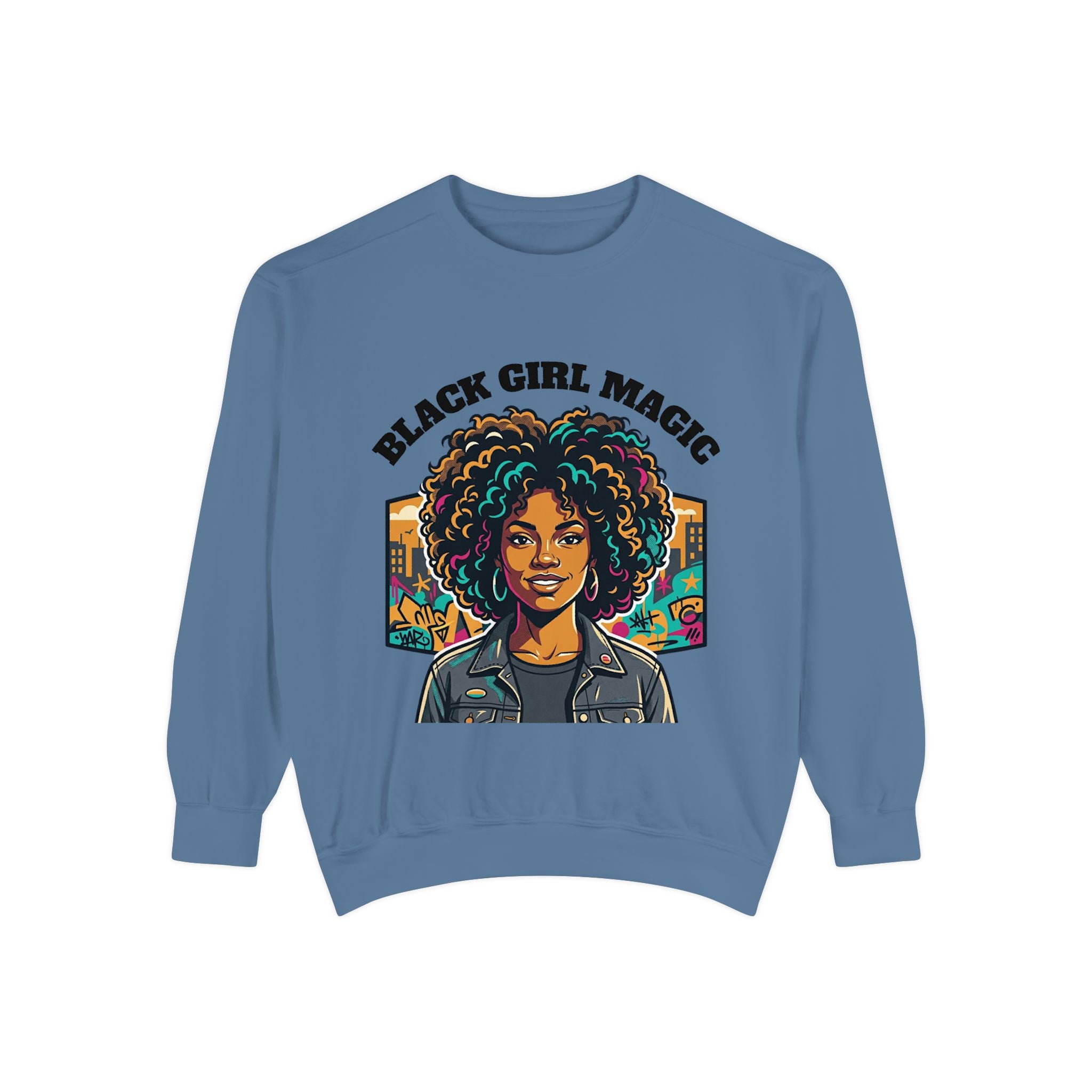 Black Girl Magic sweatshirt | Afro Woman Portrait, Retro City Background