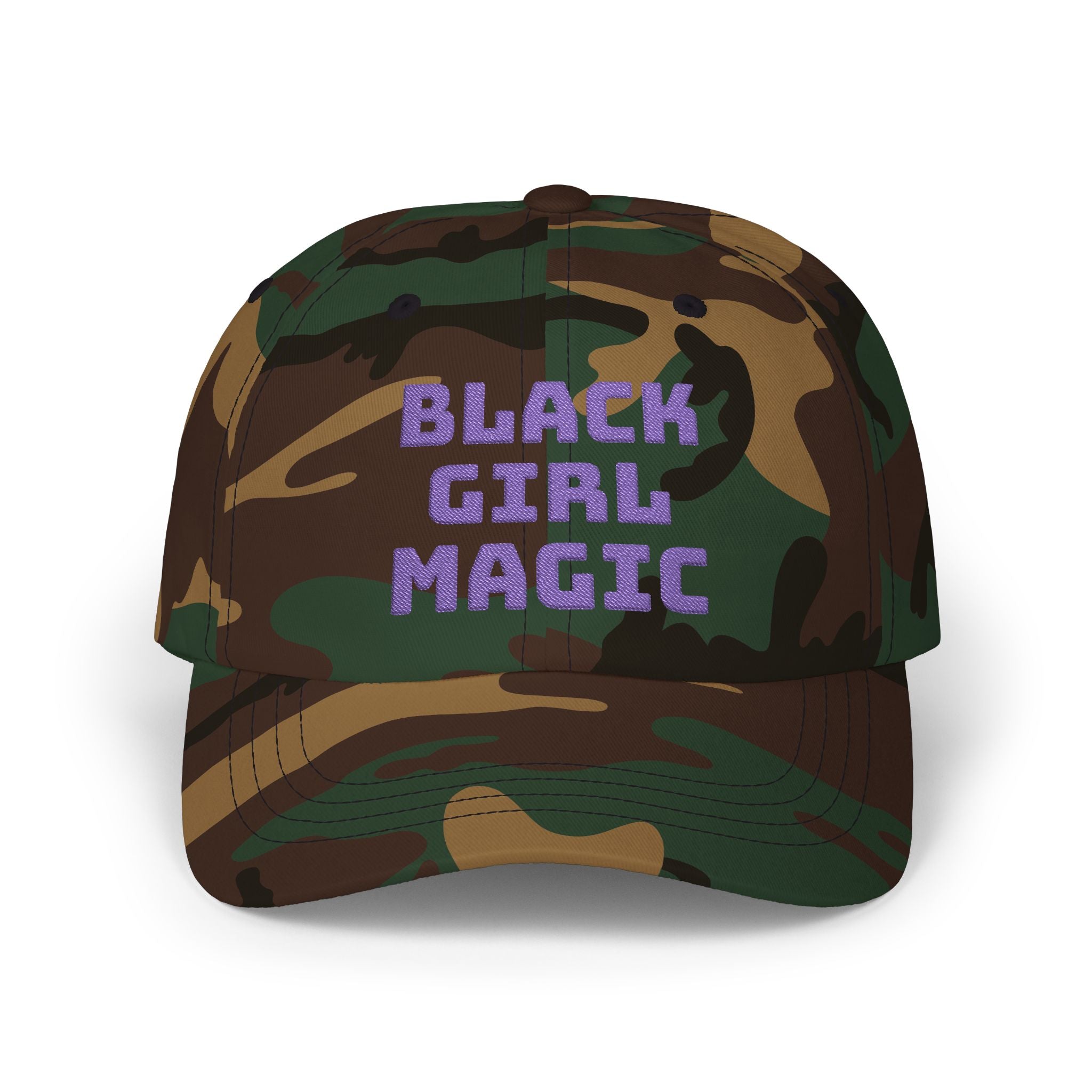 Black Girl Magic Dad Cap-Embroidered Purple Glitter Text Baseball Hat