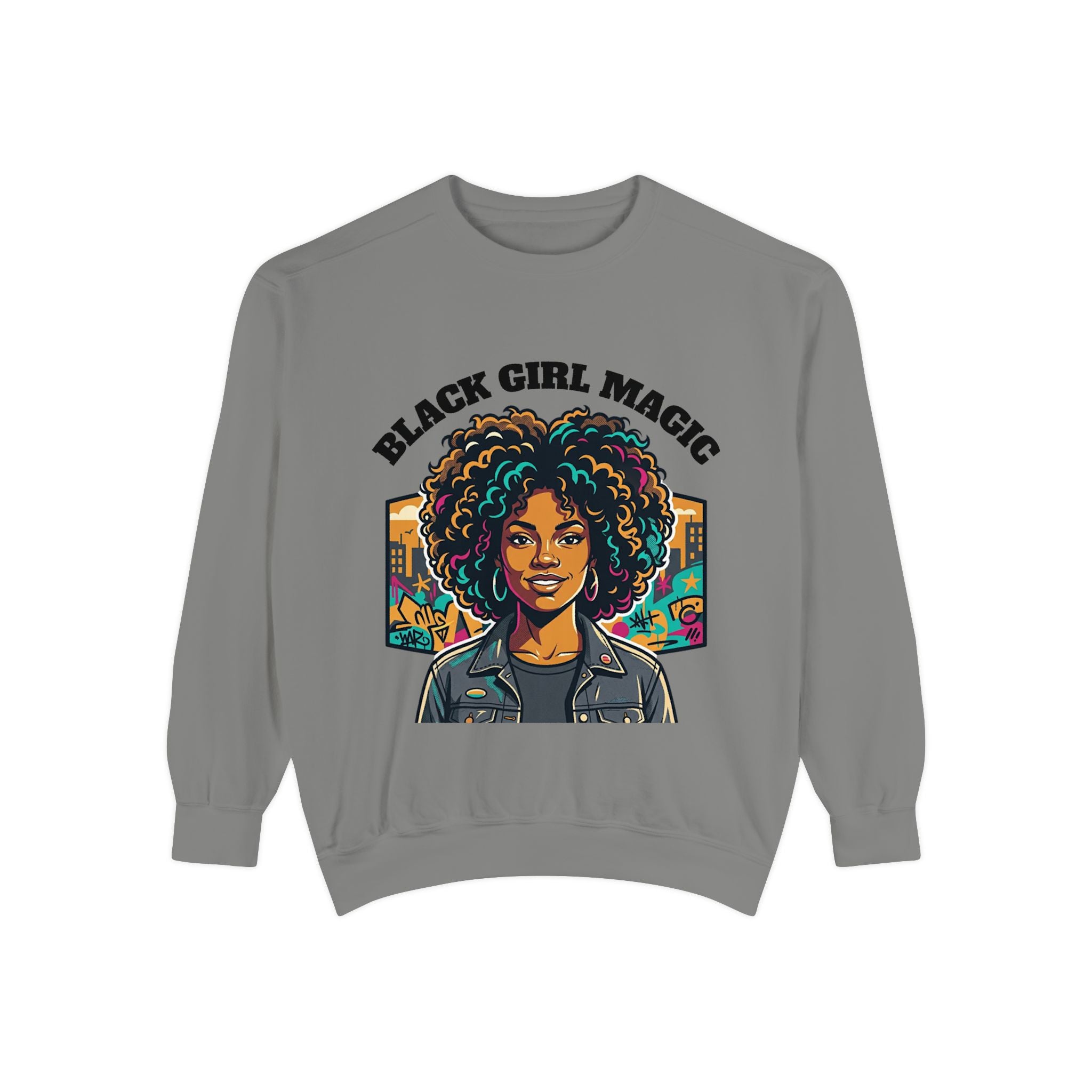 Black Girl Magic sweatshirt | Afro Woman Portrait, Retro City Background