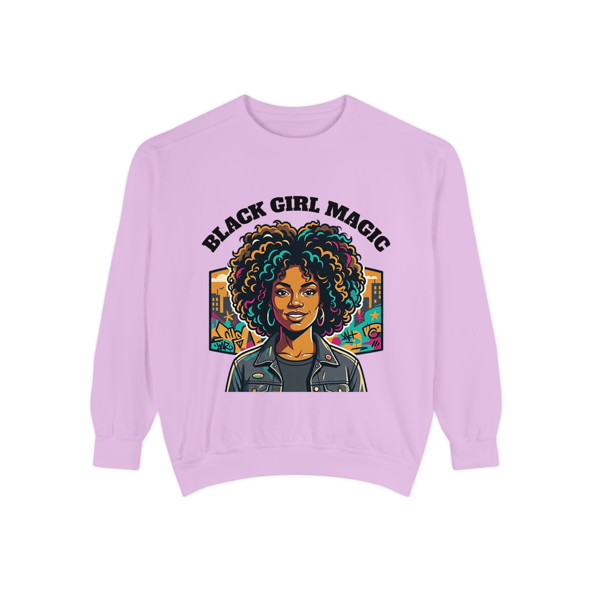 Black Girl Magic sweatshirt | Afro Woman Portrait, Retro City Background