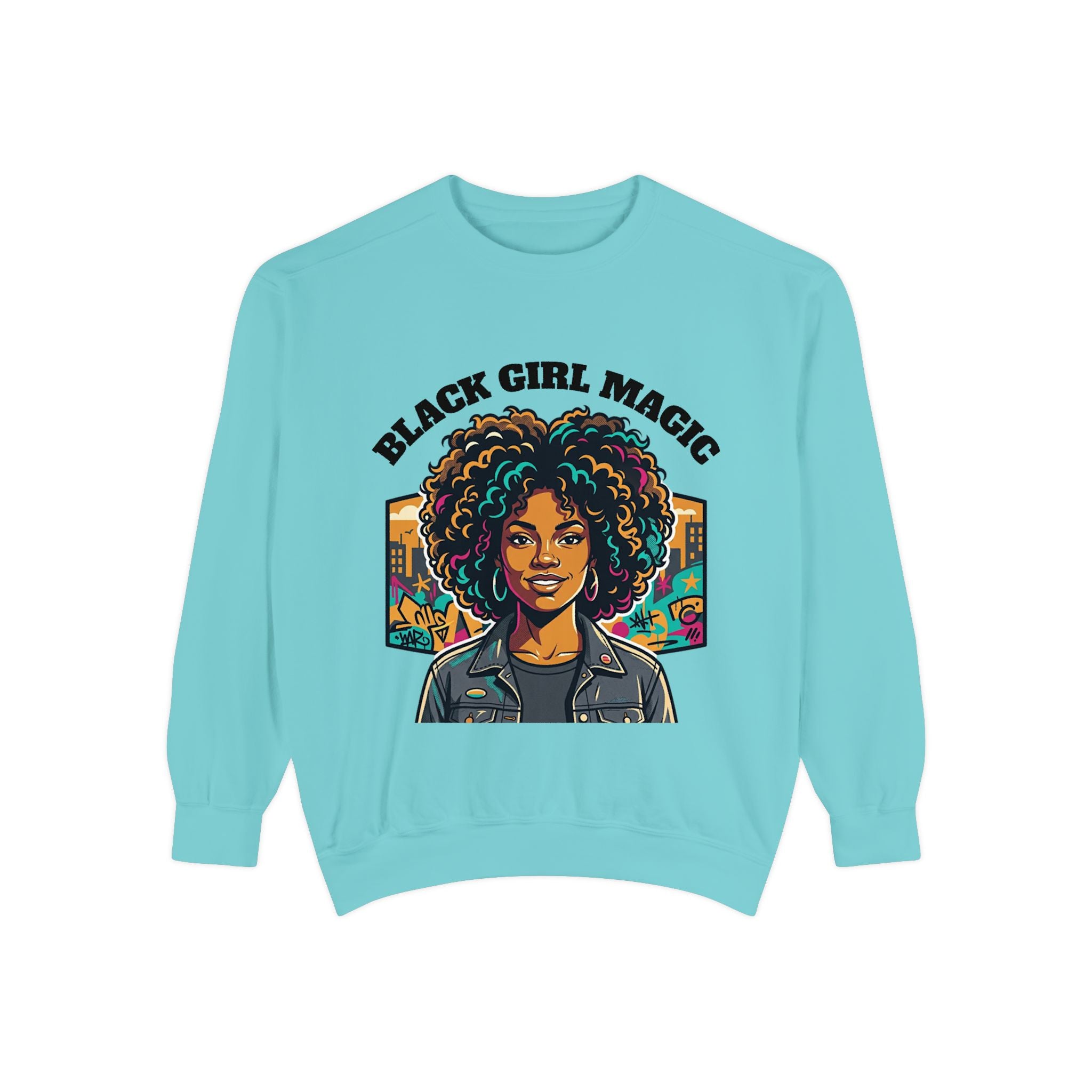 Black Girl Magic sweatshirt | Afro Woman Portrait, Retro City Background