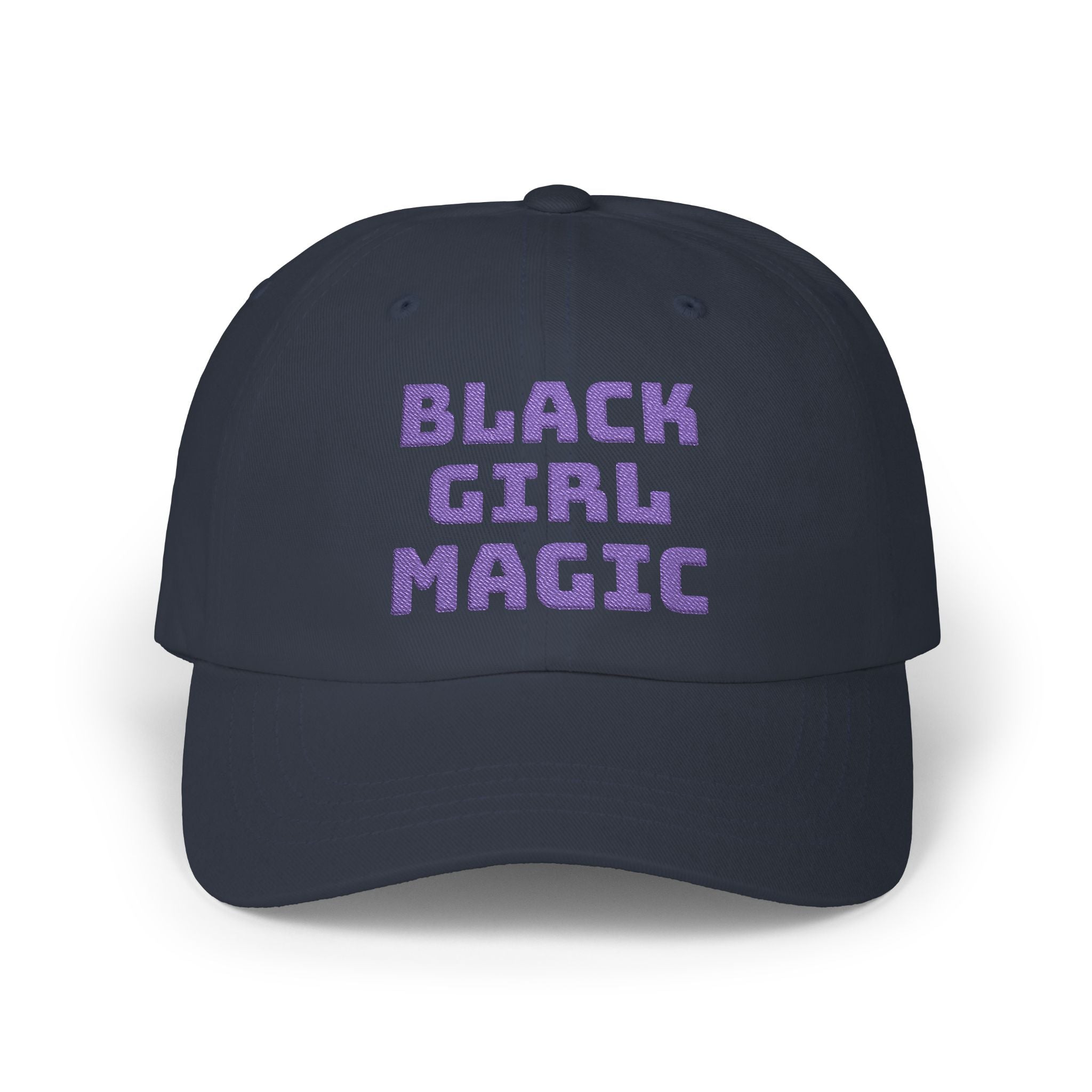 Black Girl Magic Dad Cap-Embroidered Purple Glitter Text Baseball Hat