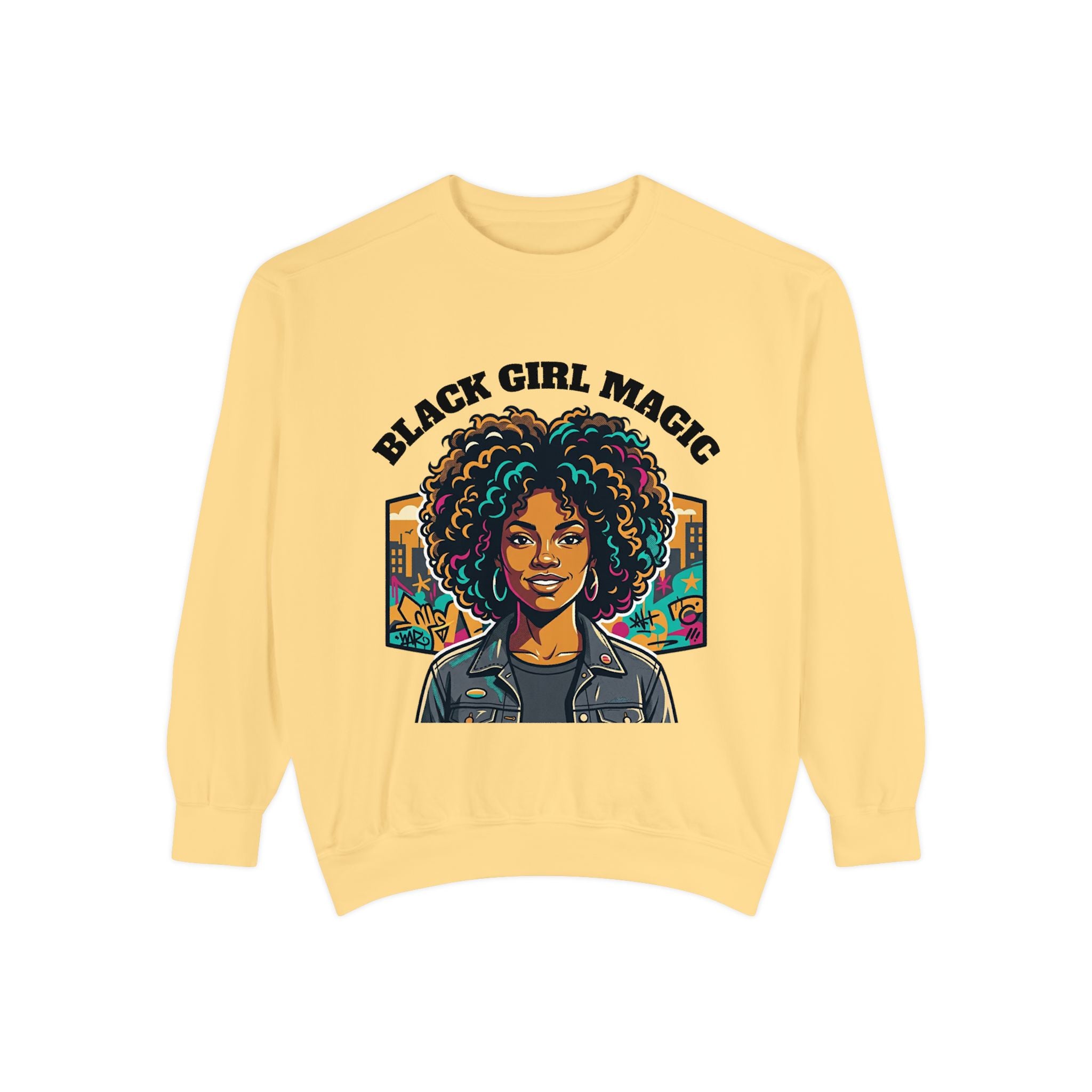 Black Girl Magic sweatshirt | Afro Woman Portrait, Retro City Background