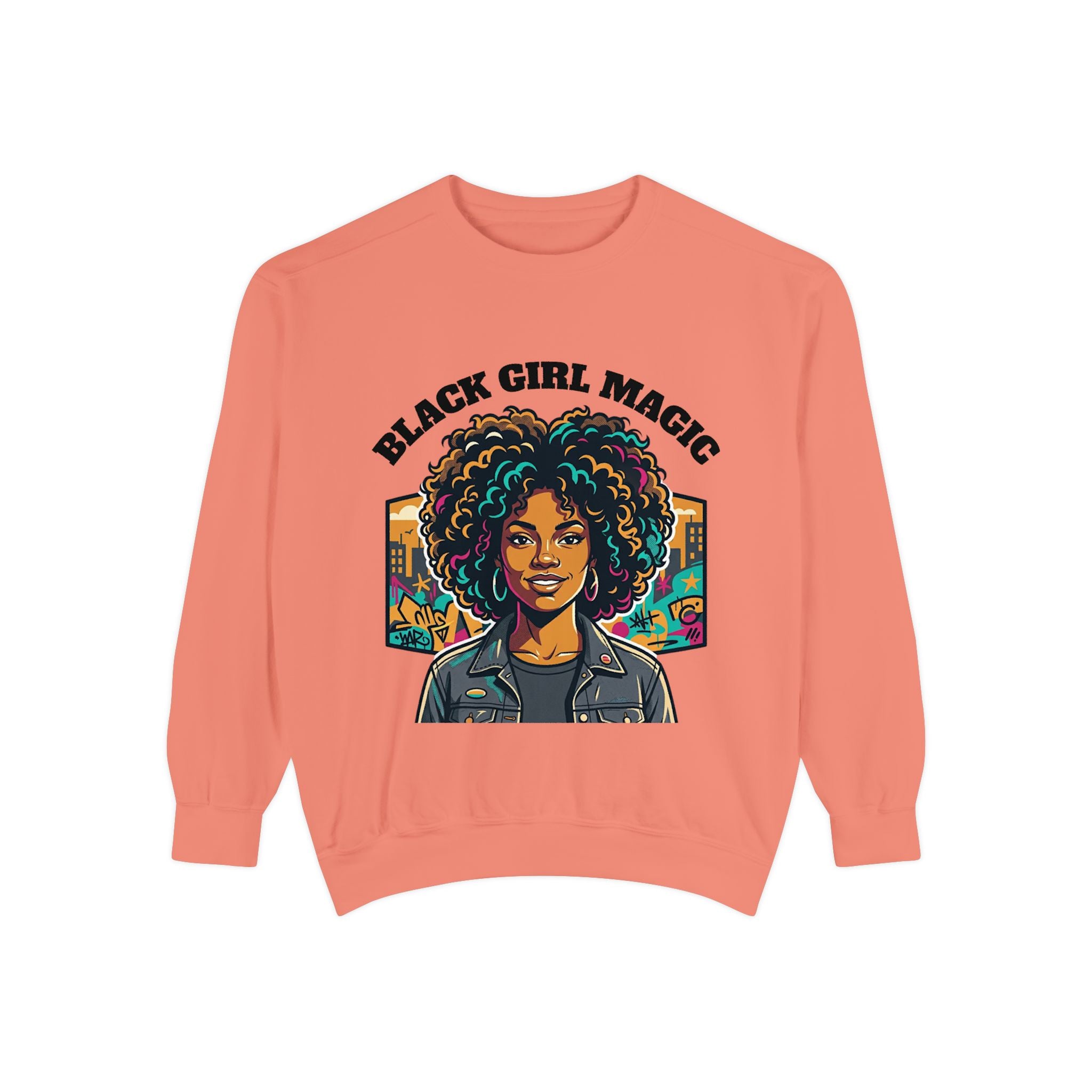 Black Girl Magic sweatshirt | Afro Woman Portrait, Retro City Background