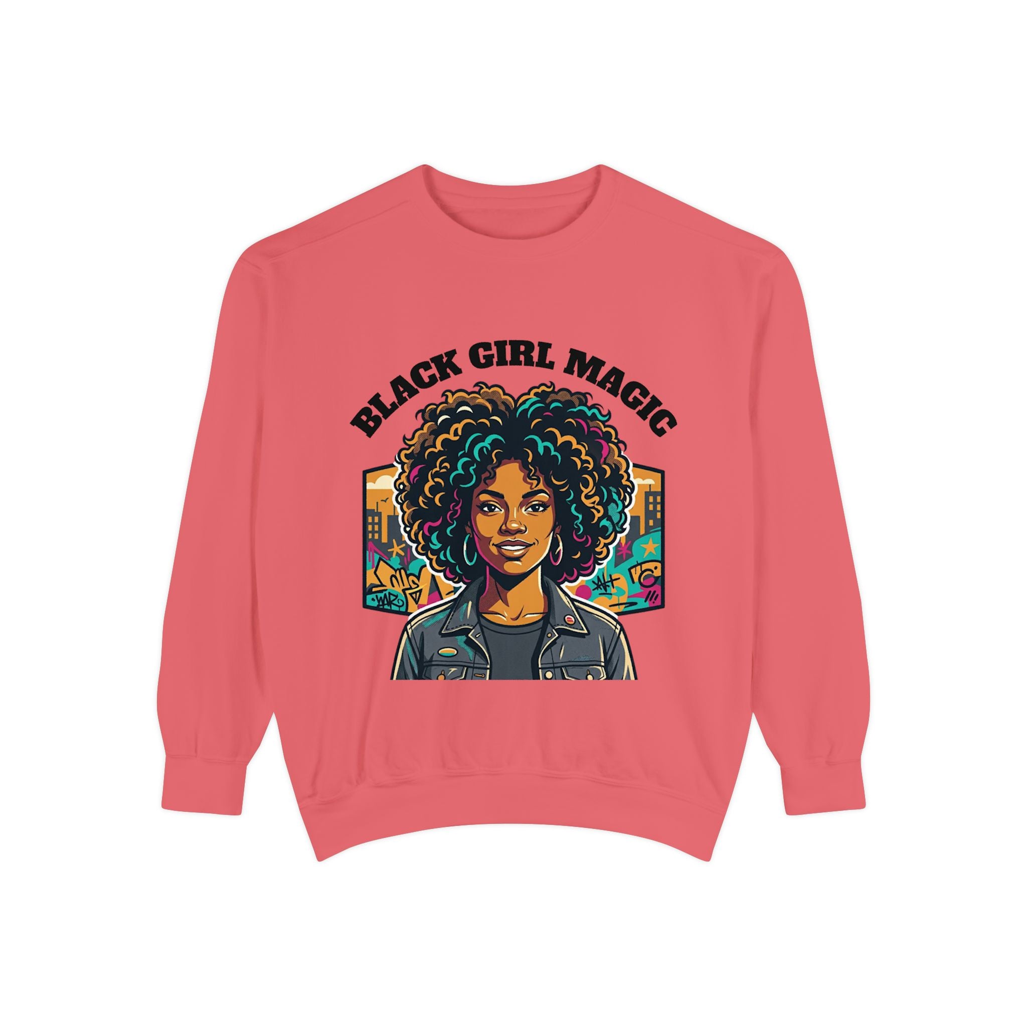 Black Girl Magic sweatshirt | Afro Woman Portrait, Retro City Background