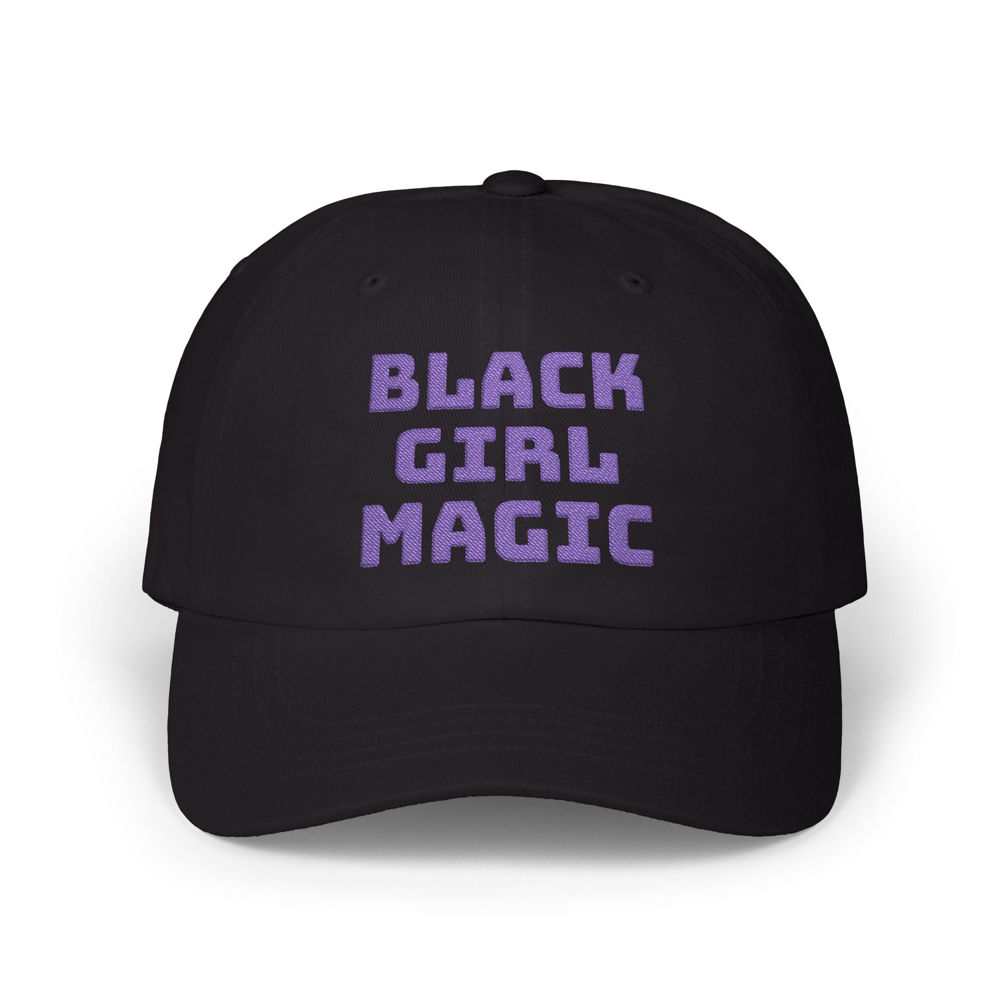 Black Girl Magic Dad Cap-Embroidered Purple Glitter Text Baseball Hat