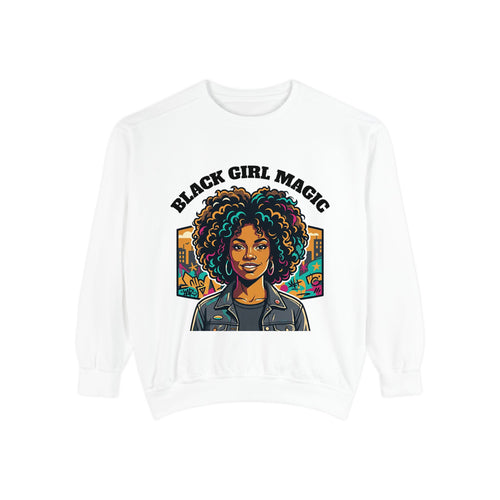 Black Girl Magic sweatshirt | Afro Woman Portrait, Retro City Background