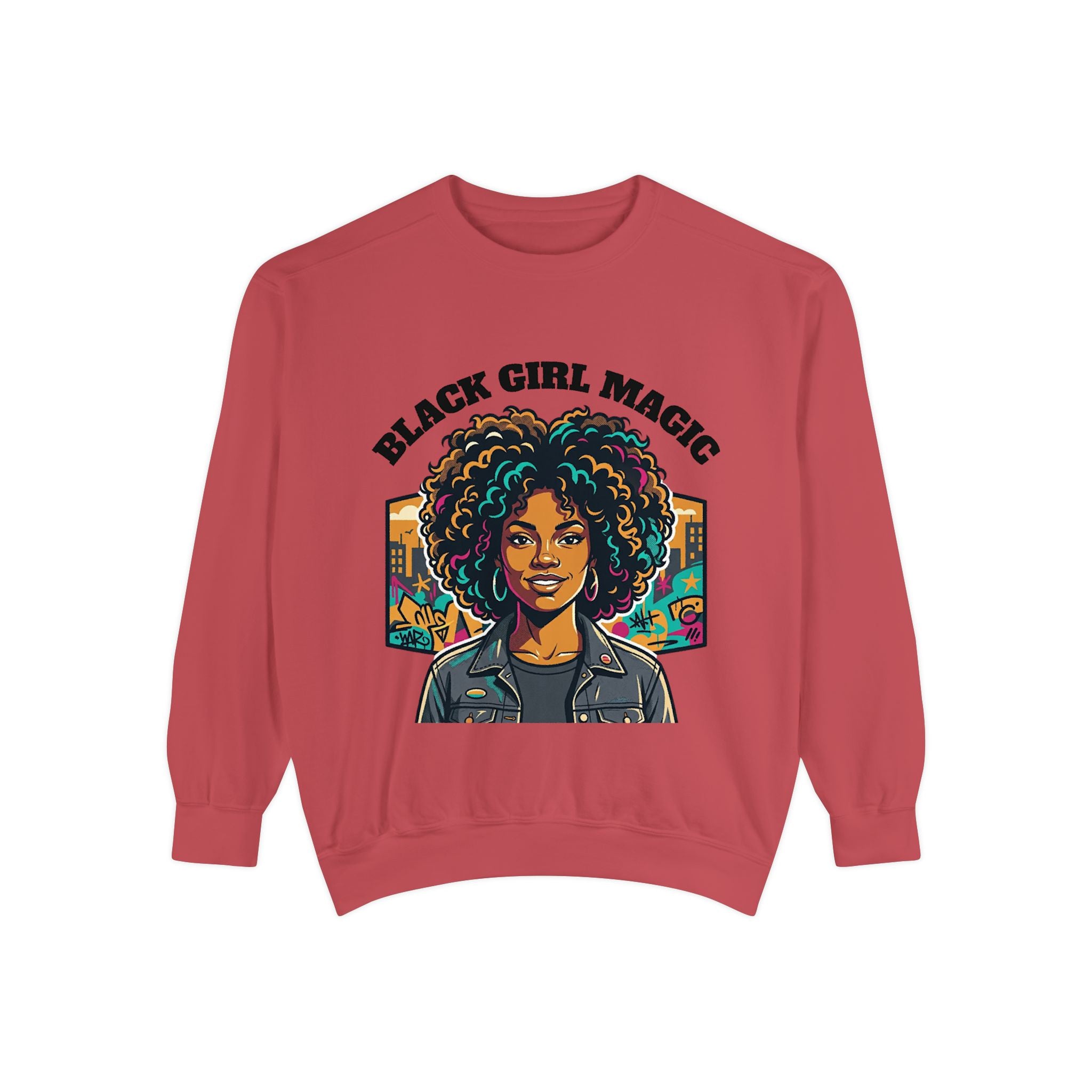 Black Girl Magic sweatshirt | Afro Woman Portrait, Retro City Background