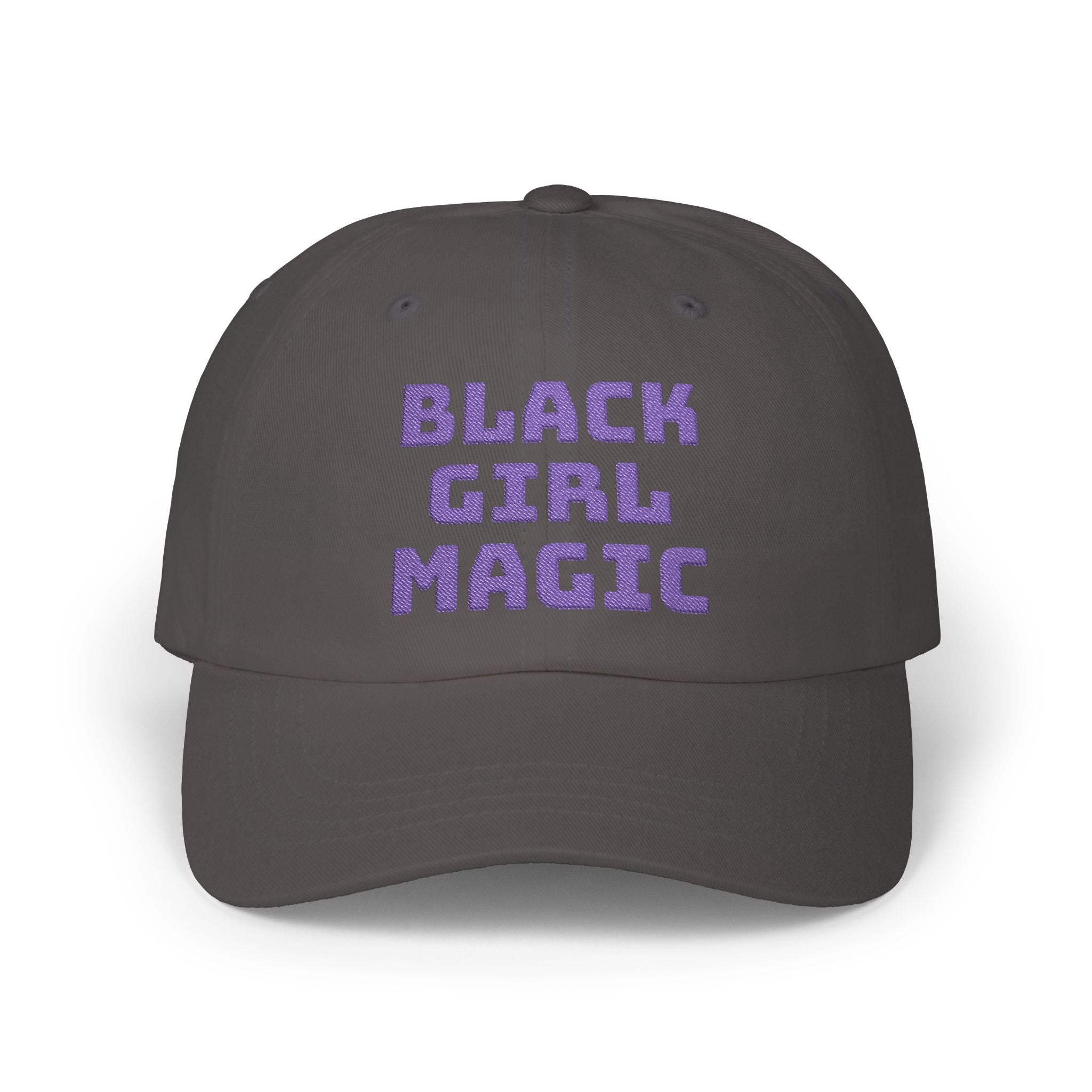 Black Girl Magic Dad Cap-Embroidered Purple Glitter Text Baseball Hat