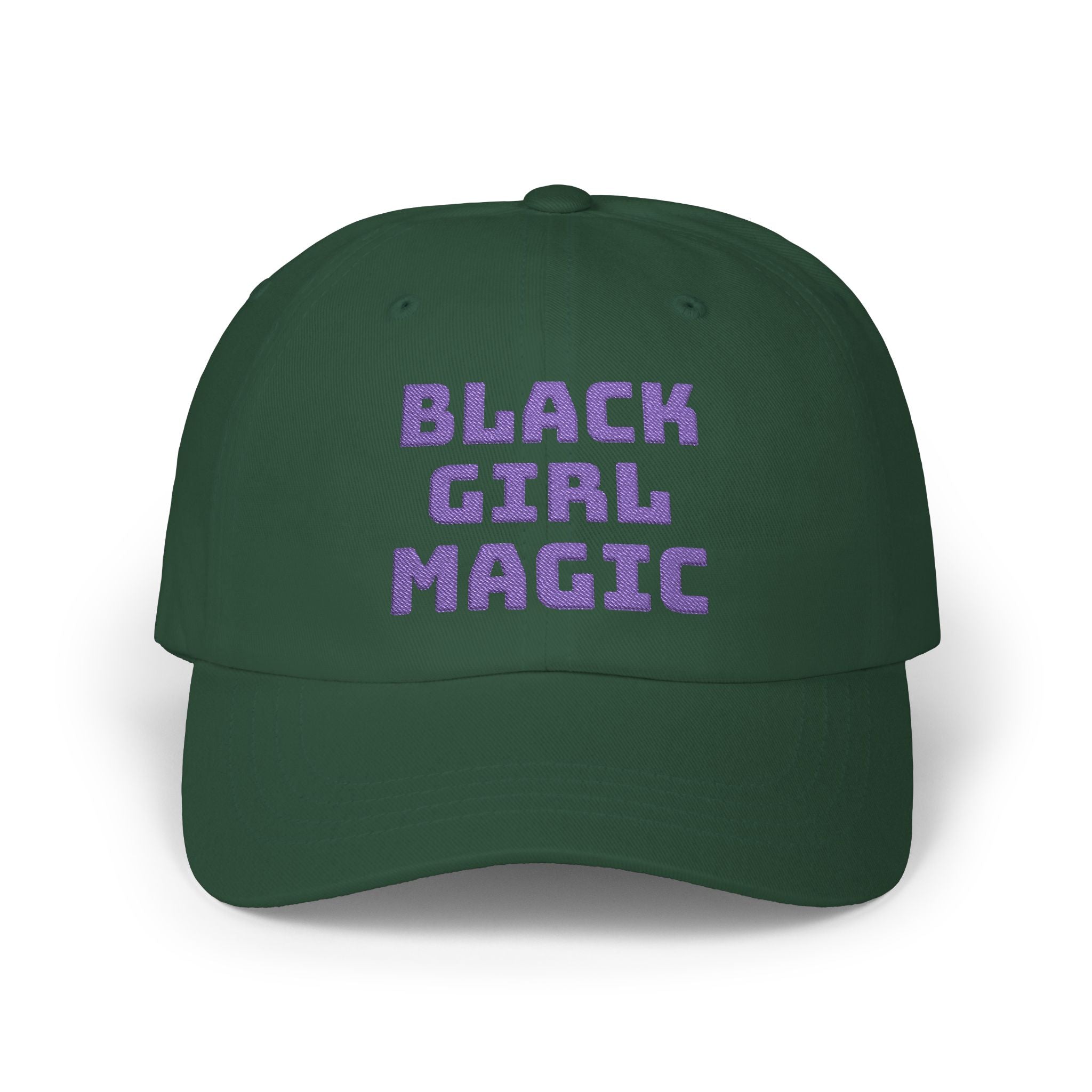 Black Girl Magic Dad Cap-Embroidered Purple Glitter Text Baseball Hat